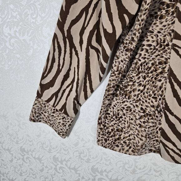 VTG Robert Louis Shirt Jacket Shacket sz M Brown Tan Animal Print Button Front - Picture 4 of 16